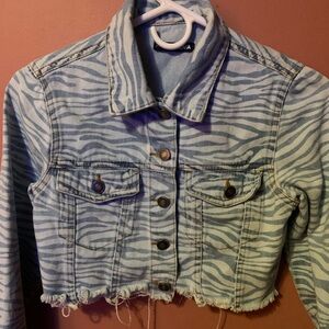 Fashion Nova Tiger Stripe Denim Jean Jacket XS Cropped